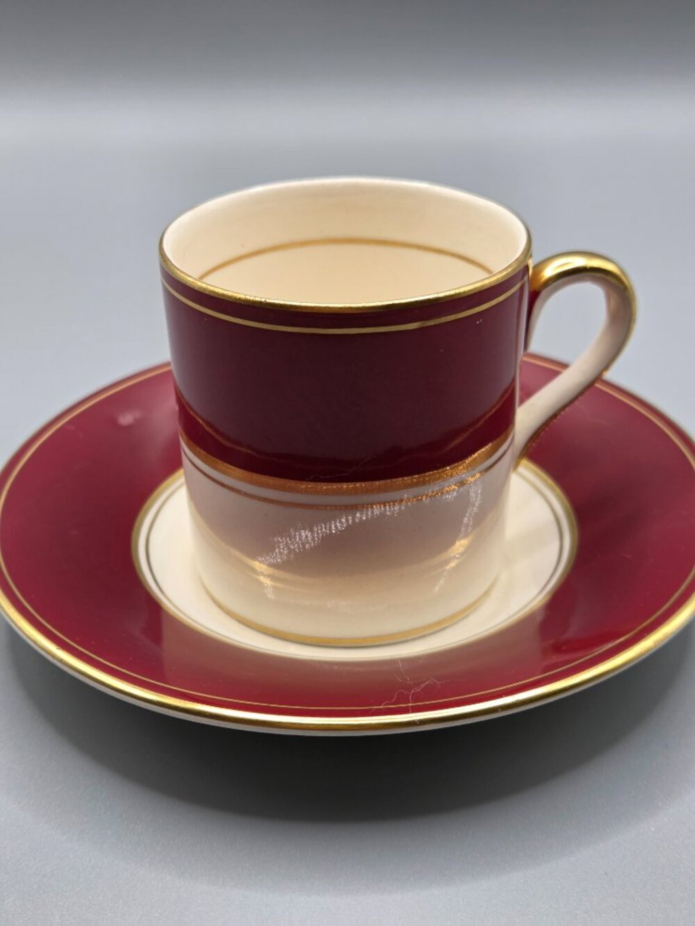 Vintage Demitasse Set 5 Red Gold Cups & Saucer Fondeville Ambassador England - Picture 9 of 10